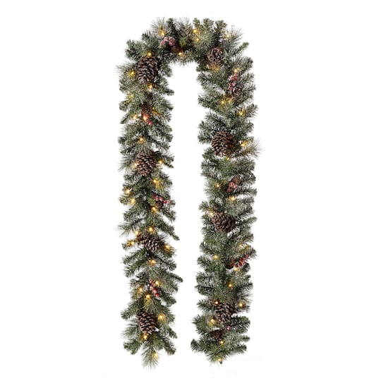 Glitzhome Glittered Pine Cone Pre-Lit Indoor Christmas Garland, One Size, Green